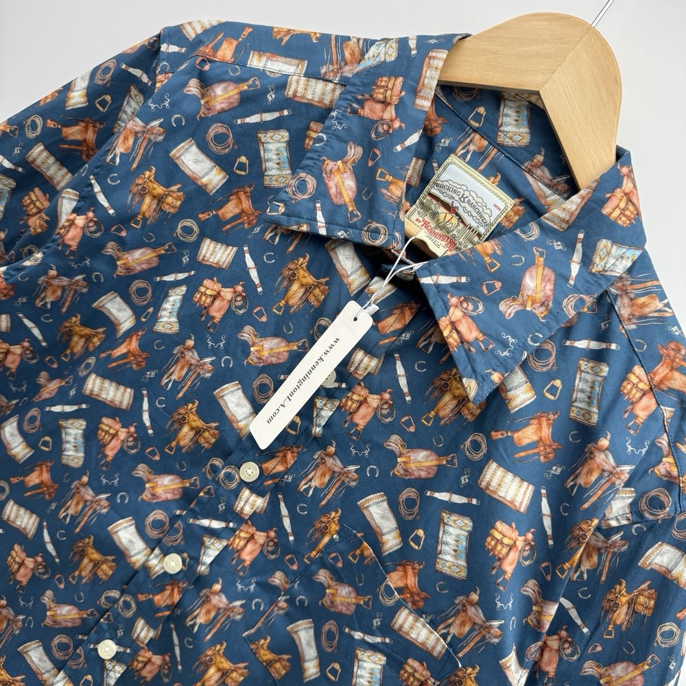 Rocking K Ranchwear Shirt Mens XL Blue Western Print Long Sleeve Button Up NWT